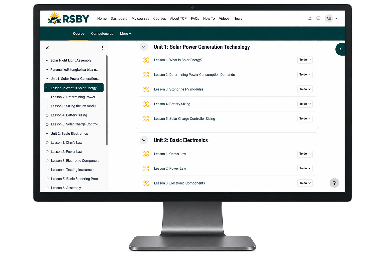 RSBY online learning platform displayed on a desktop computer
